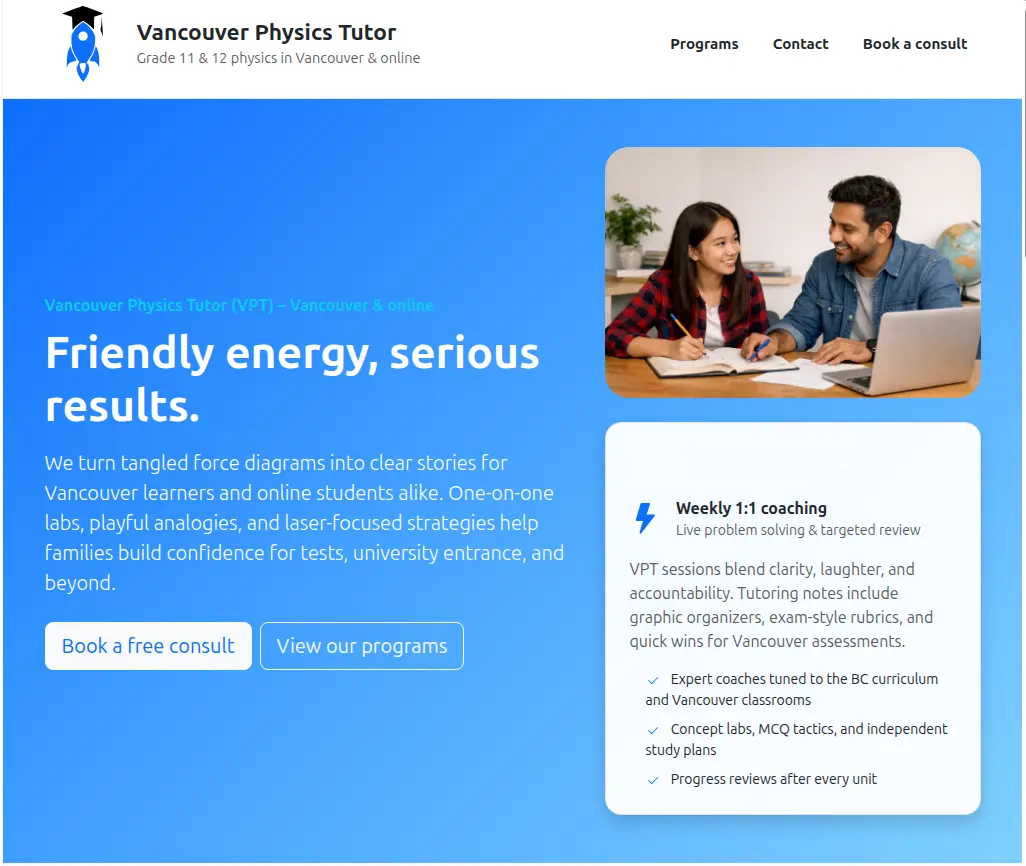 A single page site for a tutoring service